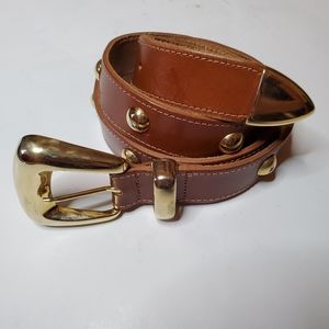 Genuine leather brown belt with gold studs sz M/L